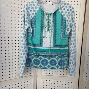 Cabana Life Teal and White Long Sleeve Top